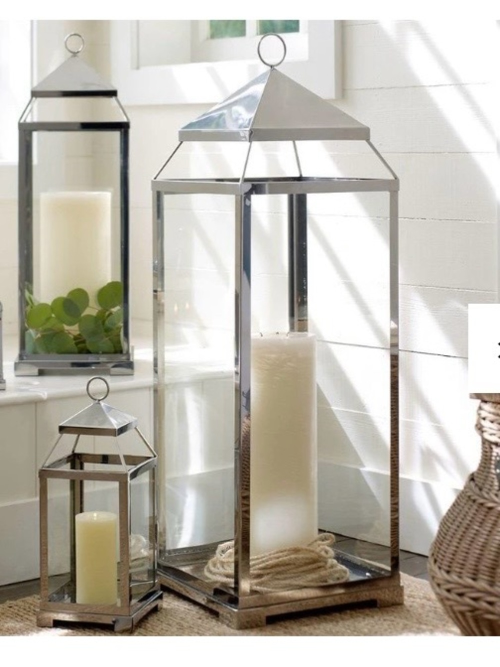 Pottery Barn Malta Stainless Steel Silver Lanterns - set of 3